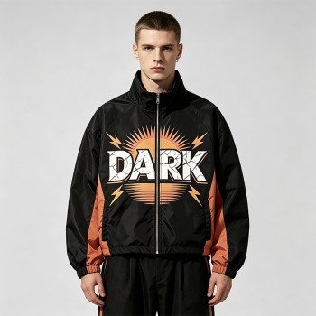 Patchwork Color Block DTG Print Guitar Graphic Jacket | Vintage Sonic Music Streetwear Windbreaker | Clothing Manufacturer