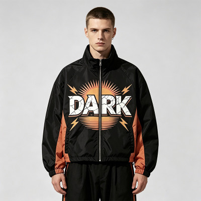 Patchwork Color Block DTG Print Guitar Graphic Jacket | Vintage Sonic Music Streetwear Windbreaker | Clothing Manufacturer