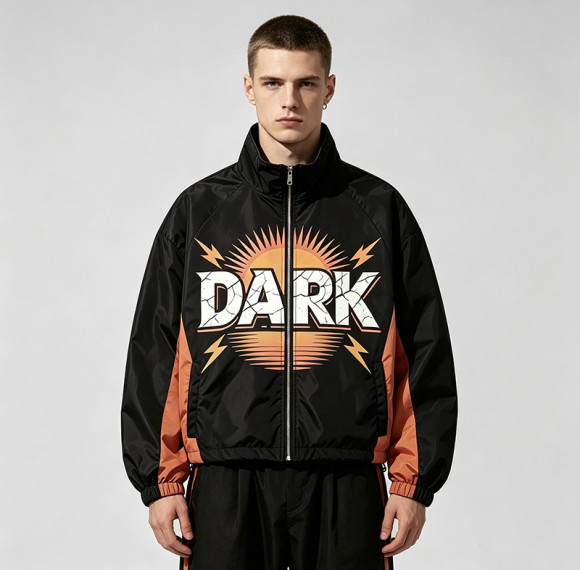 Patchwork Color Block DTG Print Guitar Graphic Jacket | Vintage Sonic Music Streetwear Windbreaker | Clothing Manufacturer