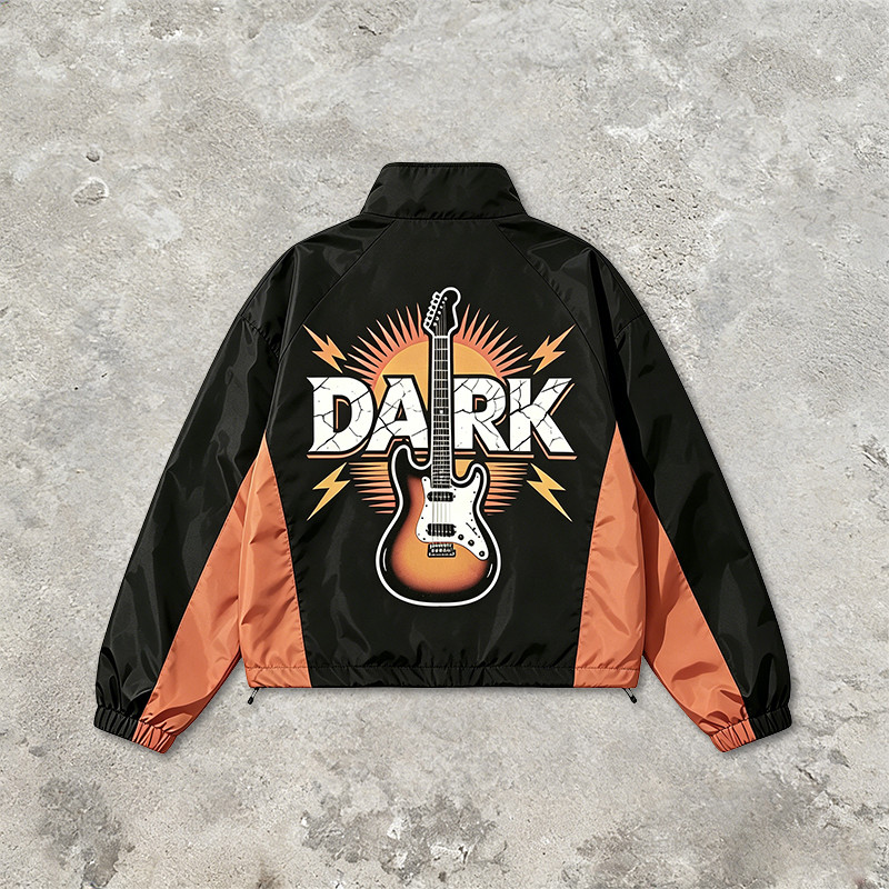 Patchwork Color Block DTG Print Guitar Graphic Jacket