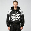 Patchwork Screen Print Hooded Jacket | Dark Rock Guitar Graphic Sonic-Wear | Clothing Manufacturer