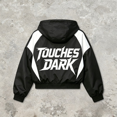 Patchwork Screen Print Hooded Jacket | Dark Rock Guitar Graphic Sonic-Wear | Clothing Manufacturer