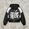 Patchwork Screen Print Hooded Jacket | Dark Rock Guitar Graphic Sonic-Wear | Clothing Manufacturer