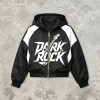 Patchwork Screen Print Hooded Jacket | Dark Rock Guitar Graphic Sonic-Wear | Clothing Manufacturer