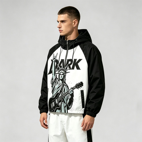 Patchwork Color Block DTG Print Hooded Jacket | Liberty Guitar Punk Sonic-Wear Streetwear | OEM Streetwear
