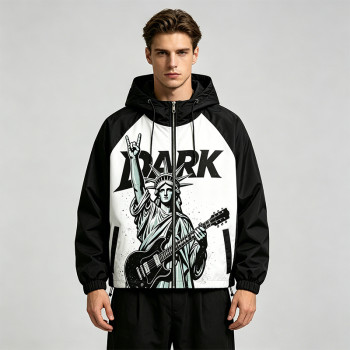 Patchwork Color Block DTG Print Hooded Jacket | Liberty Guitar Punk Sonic-Wear Streetwear | OEM Streetwear