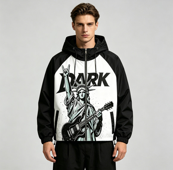 Patchwork Color Block DTG Print Hooded Jacket | Liberty Guitar Punk Sonic-Wear Streetwear | OEM Streetwear