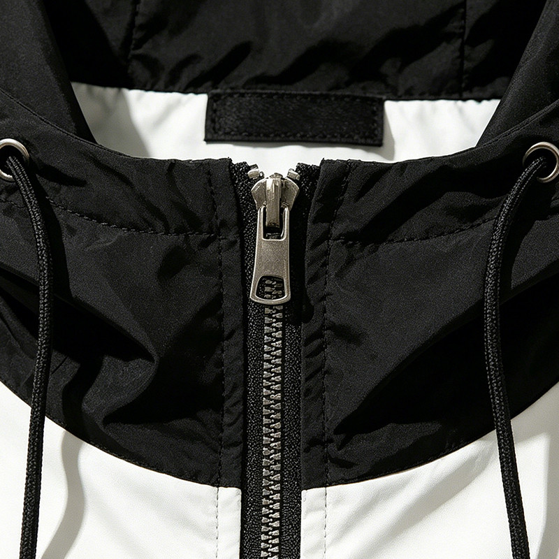 Patchwork Color Block DTG Print Hooded Jacket