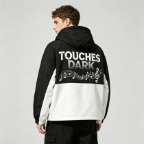 Graphic Music Note Pill DTG Print Patchwork Hooded Jacket | Music Sonic-Wear Color Block Jacket | Custom Streetwear