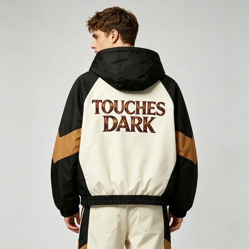 Patchwork Color Block DTG Print Mona Lisa Guitar Hooded Jacket | Sonic-Wear Jacket | Clothing Manufacturer