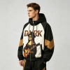 Patchwork Color Block DTG Print Mona Lisa Guitar Hooded Jacket | Sonic-Wear Jacket | Clothing Manufacturer