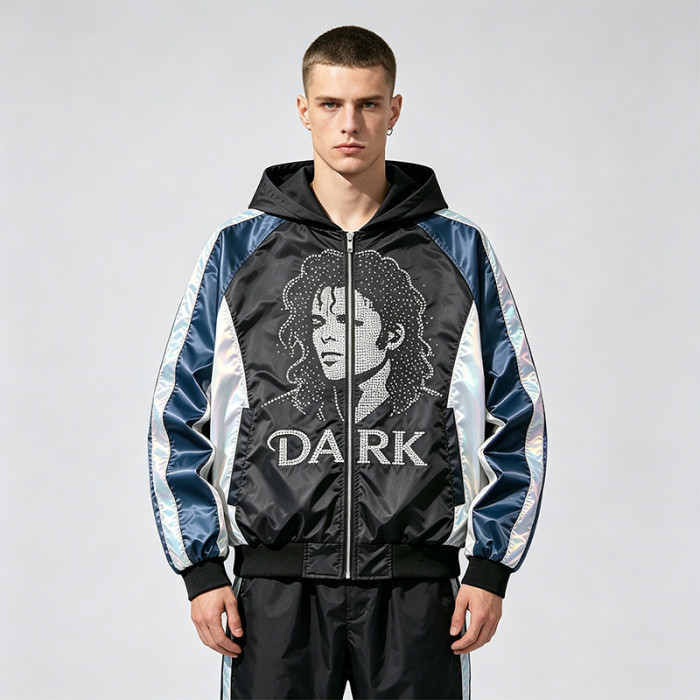 Rhinestone Patchwork Color Block Hooded Jacket | Retro Michael Jackson Sonic-Wear | Custom Streetwear
