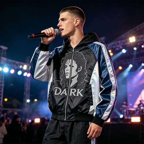 Rhinestone Patchwork Color Block Hooded Jacket | Retro Michael Jackson Sonic-Wear | Custom Streetwear