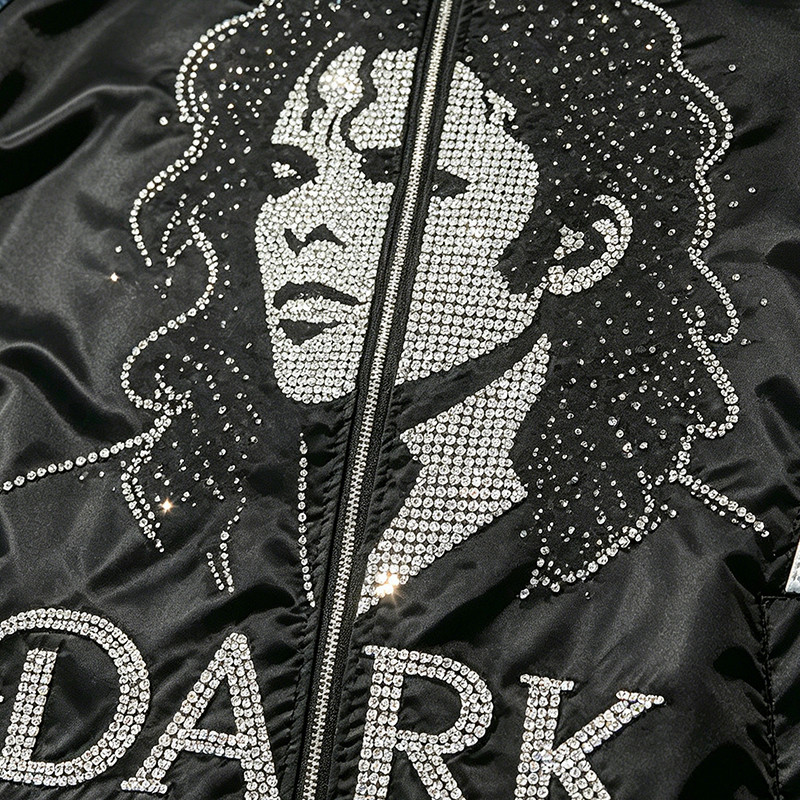 Rhinestone Patchwork Color Block Hooded Jacket