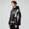Black Silver Color Block Sonic Note Patchwork Screen Print Hooded Jacket | Sonic-wear Windbreaker | Custom Streetwear