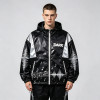 Black Silver Color Block Sonic Note Patchwork Screen Print Hooded Jacket | Sonic-wear Windbreaker | Custom Streetwear