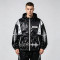Black Silver Color Block Sonic Note Patchwork Screen Print Hooded Jacket | Sonic-wear Windbreaker | Custom Streetwear