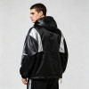 Black Silver Color Block Sonic Note Patchwork Screen Print Hooded Jacket | Sonic-wear Windbreaker | Custom Streetwear