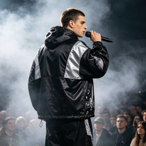 Black Silver Color Block Sonic Note Patchwork Screen Print Hooded Jacket | Sonic-wear Windbreaker | Custom Streetwear