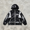 Black Silver Color Block Sonic Note Patchwork Screen Print Hooded Jacket | Sonic-wear Windbreaker | Custom Streetwear