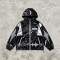 Black Silver Color Block Sonic Note Patchwork Screen Print Hooded Jacket | Sonic-wear Windbreaker | Custom Streetwear