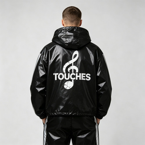 Patchwork Screen Print Hooded Half Zip Jacket | Color Block Sonic-Wear Top | Streetwear Manufacturer