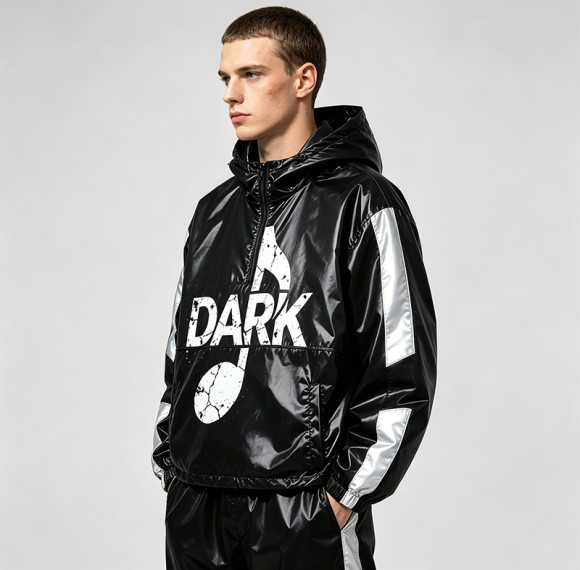 Patchwork Screen Print Hooded Half Zip Jacket | Color Block Sonic-Wear Top | Streetwear Manufacturer