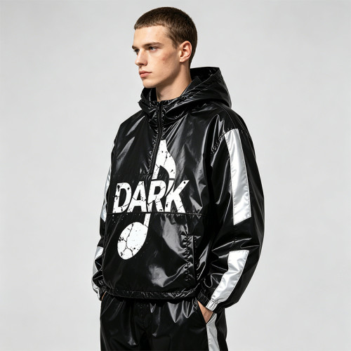 Patchwork Screen Print Hooded Half Zip Jacket | Color Block Sonic-Wear Top | Streetwear Manufacturer