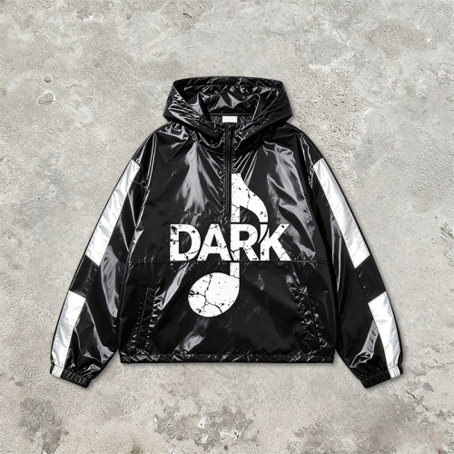 Patchwork Screen Print Hooded Half Zip Jacket | Color Block Sonic-Wear Top | Streetwear Manufacturer