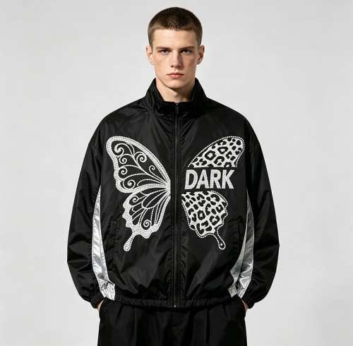 Butterfly Rhinestone Zip Up Patchwork Jacket | Sonic-Wear Streetwear Windbreaker | Custom Streetwear