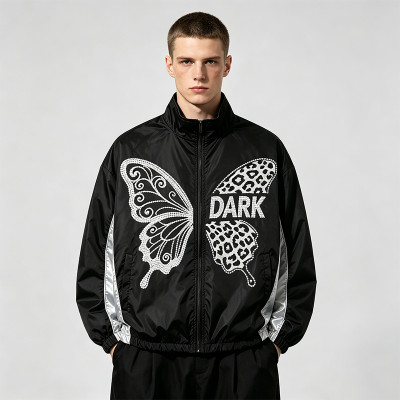 Butterfly Rhinestone Zip Up Patchwork Jacket | Sonic-Wear Streetwear Windbreaker | Custom Streetwear