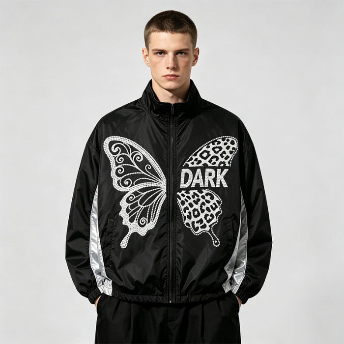Butterfly Rhinestone Zip Up Patchwork Jacket | Sonic-Wear Streetwear Windbreaker | Custom Streetwear