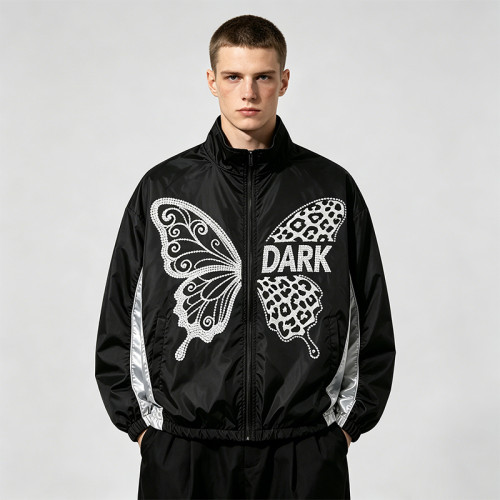 Butterfly Rhinestone Zip Up Patchwork Jacket | Sonic-Wear Streetwear Windbreaker | Custom Streetwear