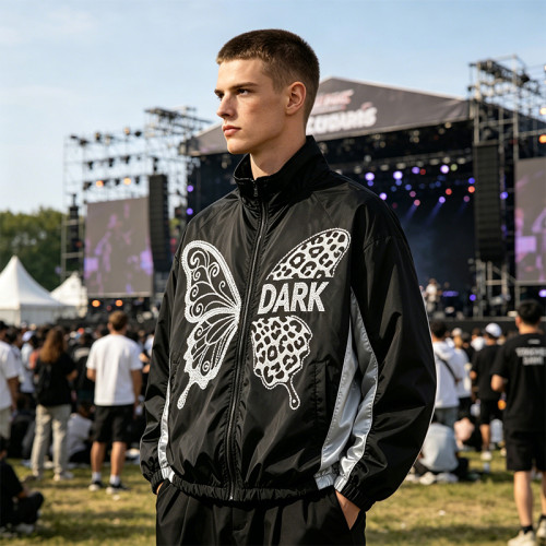 Butterfly Rhinestone Zip Up Patchwork Jacket | Sonic-Wear Streetwear Windbreaker | Custom Streetwear