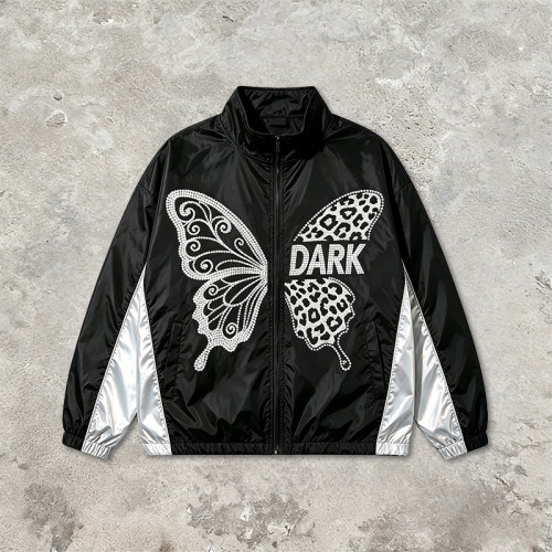 Butterfly Rhinestone Zip Up Patchwork Jacket | Sonic-Wear Streetwear Windbreaker | Custom Streetwear