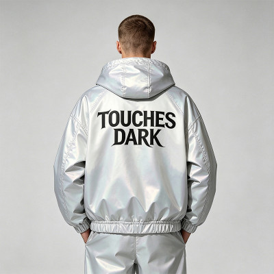 DTG Screen Print Holographic Vinyl Record Music Hooded Jacket |Sonic-Wear Streetwear | Custom Streetwear