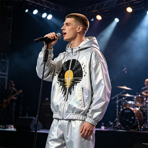 DTG Screen Print Holographic Vinyl Record Music Hooded Jacket |Sonic-Wear Streetwear | Custom Streetwear