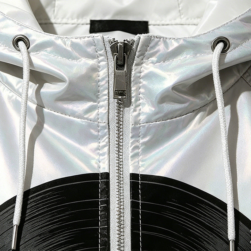 DTG Screen Print Holographic Vinyl Record Music Hooded Jacket