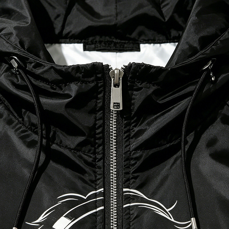 Screen Print DJ Graphic Patchwork Hooded Jacket