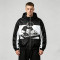 Screen Print DJ Graphic Patchwork Hooded Jacket | Black White Sonic-Wear Streetwear | OEM Streetwear