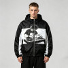Screen Print DJ Graphic Patchwork Hooded Jacket | Black White Sonic-Wear Streetwear | OEM Streetwear