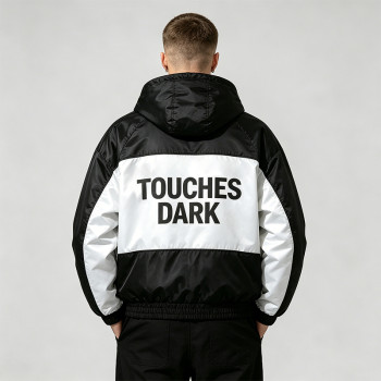 Screen Print DJ Graphic Patchwork Hooded Jacket | Black White Sonic-Wear Streetwear | OEM Streetwear