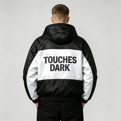 Screen Print DJ Graphic Patchwork Hooded Jacket | Black White Sonic-Wear Streetwear | OEM Streetwear