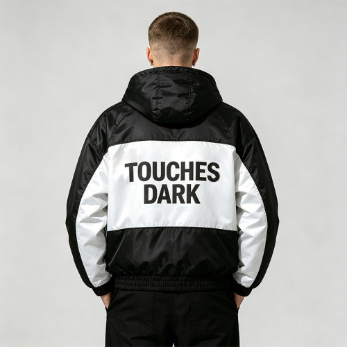Screen Print DJ Graphic Patchwork Hooded Jacket | Black White Sonic-Wear Streetwear | OEM Streetwear
