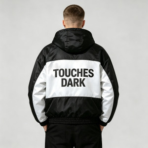 Screen Print DJ Graphic Patchwork Hooded Jacket | Black White Sonic-Wear Streetwear | OEM Streetwear