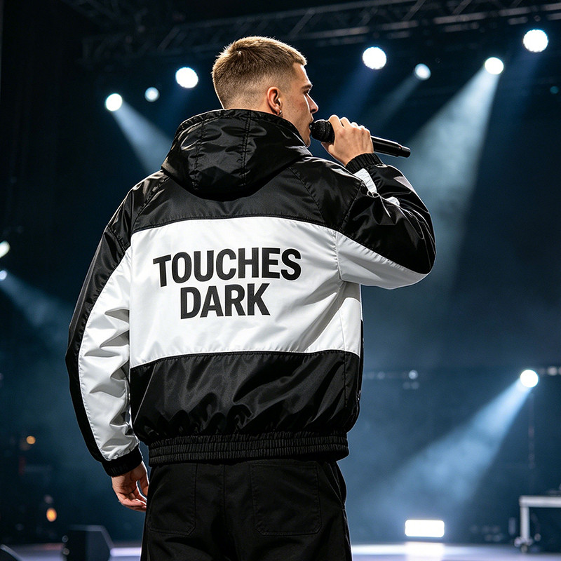 Screen Print DJ Graphic Patchwork Hooded Jacket