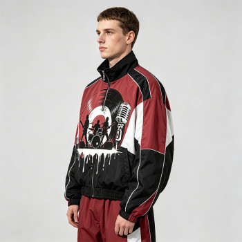 Patchwork DTG Screen Print Music Band Vinyl Jacket | Color Block Retro Sonic-Wear Jacket | Custom Streetwear