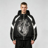 Reflective Patchwork Screen Print Hooded Jacket | Music Heart Instrument Graphic Sonic-Wear Jacket | Custom Streetwear