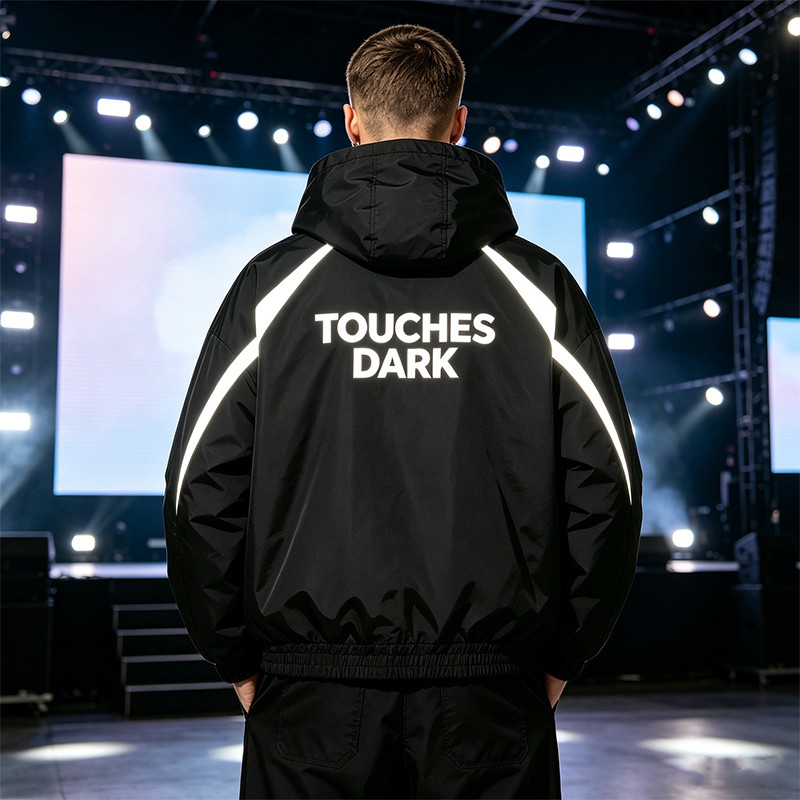 Reflective Patchwork Screen Print Hooded Jacket