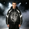 Reflective Patchwork Screen Print Hooded Jacket | Music Heart Instrument Graphic Sonic-Wear Jacket | Custom Streetwear